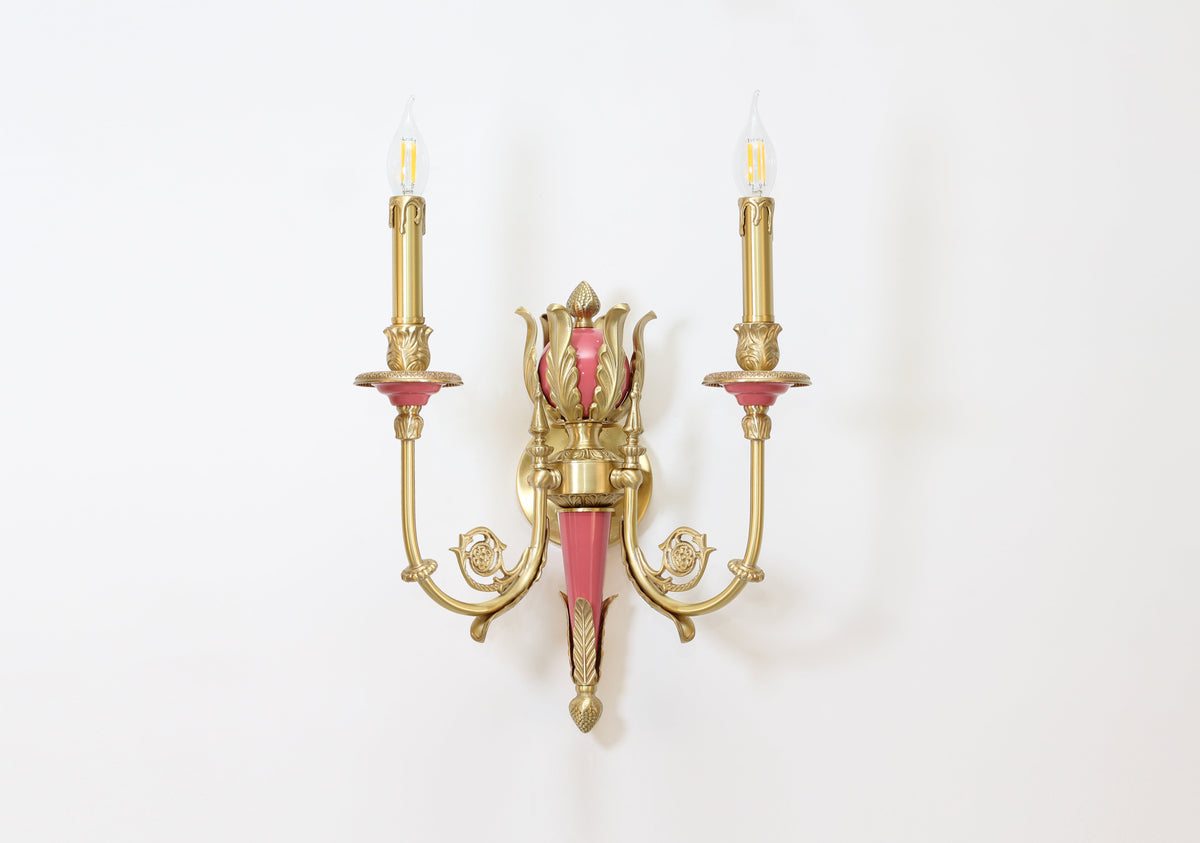 2 Lights Rococo Style Brass Wall Lamp Blue/ Pink Color-壁灯-Jecanoli