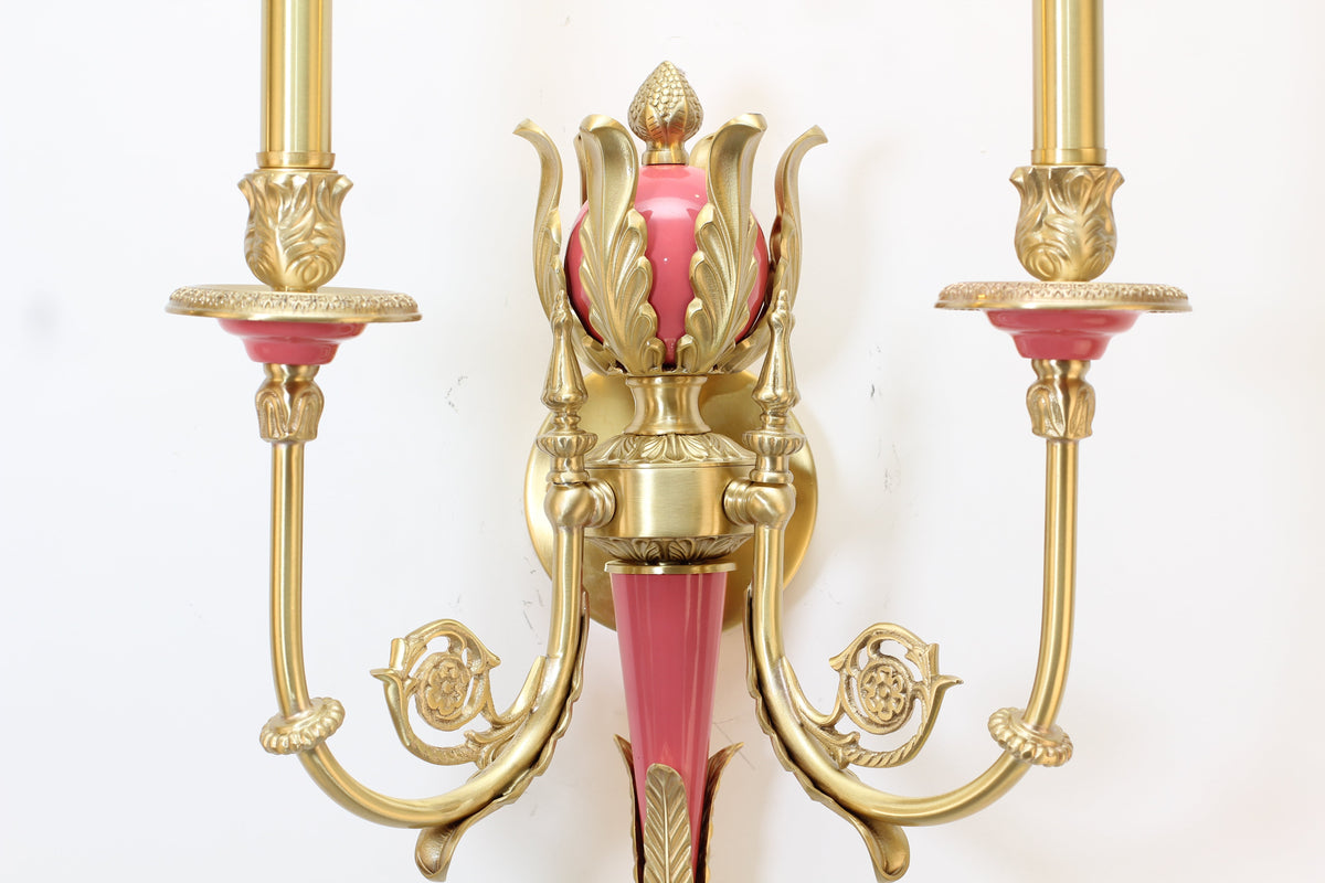 2 Lights Rococo Style Brass Wall Lamp Blue/ Pink Color-壁灯-Jecanoli