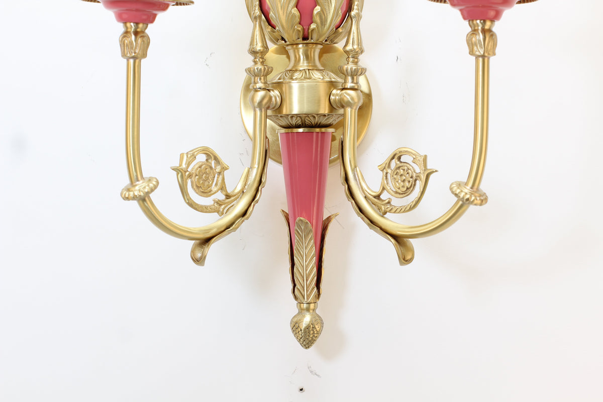 2 Lights Rococo Style Brass Wall Lamp Blue/ Pink Color-壁灯-Jecanoli