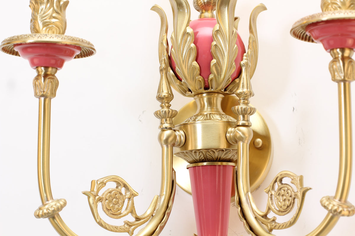 2 Lights Rococo Style Brass Wall Lamp Blue/ Pink Color-壁灯-Jecanoli