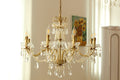 8 Lights Candle Style Small Gold Chandelier Luxury Brass Arm Chandelier with Acrylic Pearl Chains-铜灯-Jecanoli