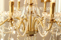8 Lights Candle Style Small Gold Chandelier Luxury Brass Arm Chandelier with Acrylic Pearl Chains-铜灯-Jecanoli
