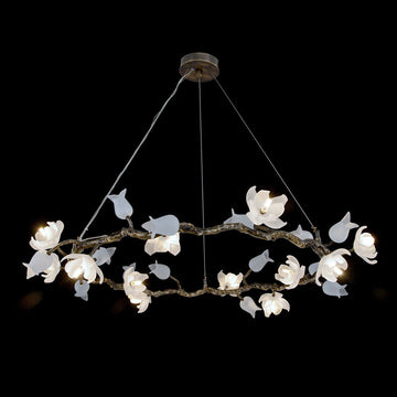 Tulip Glass Bronze Twelve-Light Halo Branch Chandelier