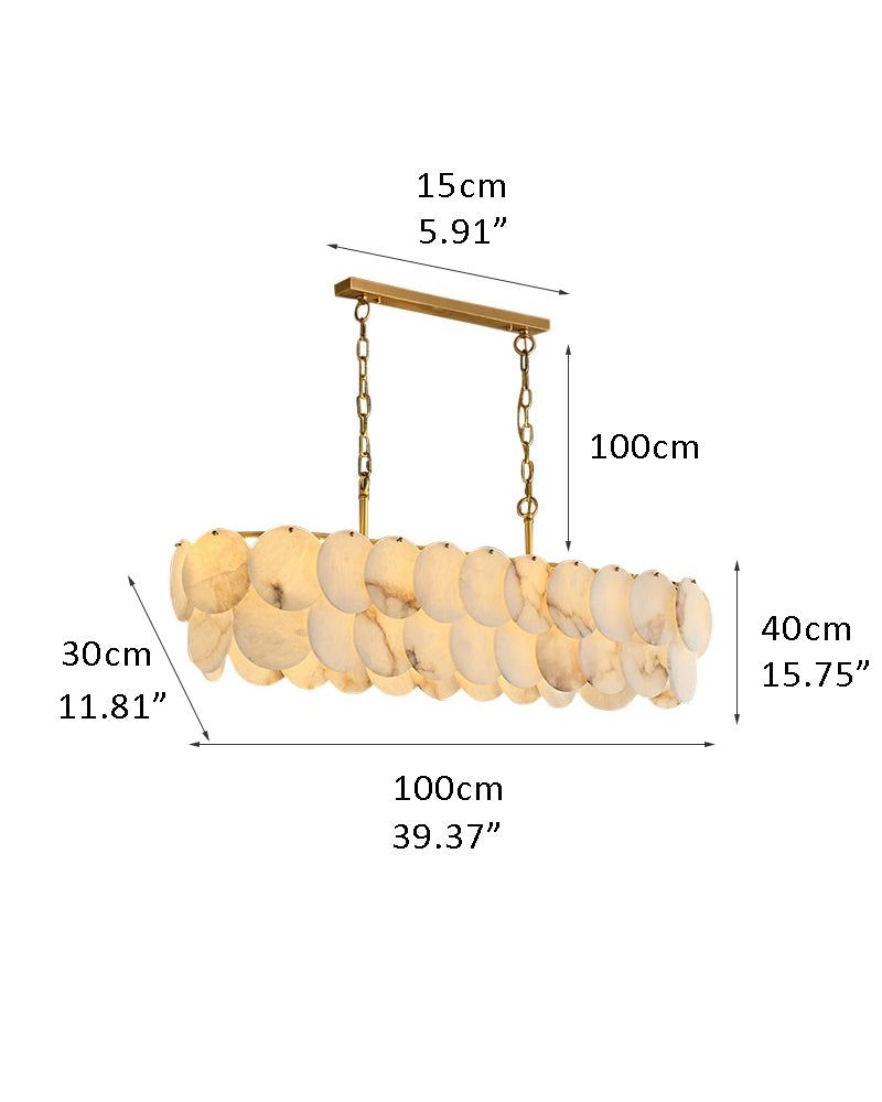 Rectangular Alabaster Chandelier Dia 100/120 with Round Shell Piece String Ceiling for Dining room