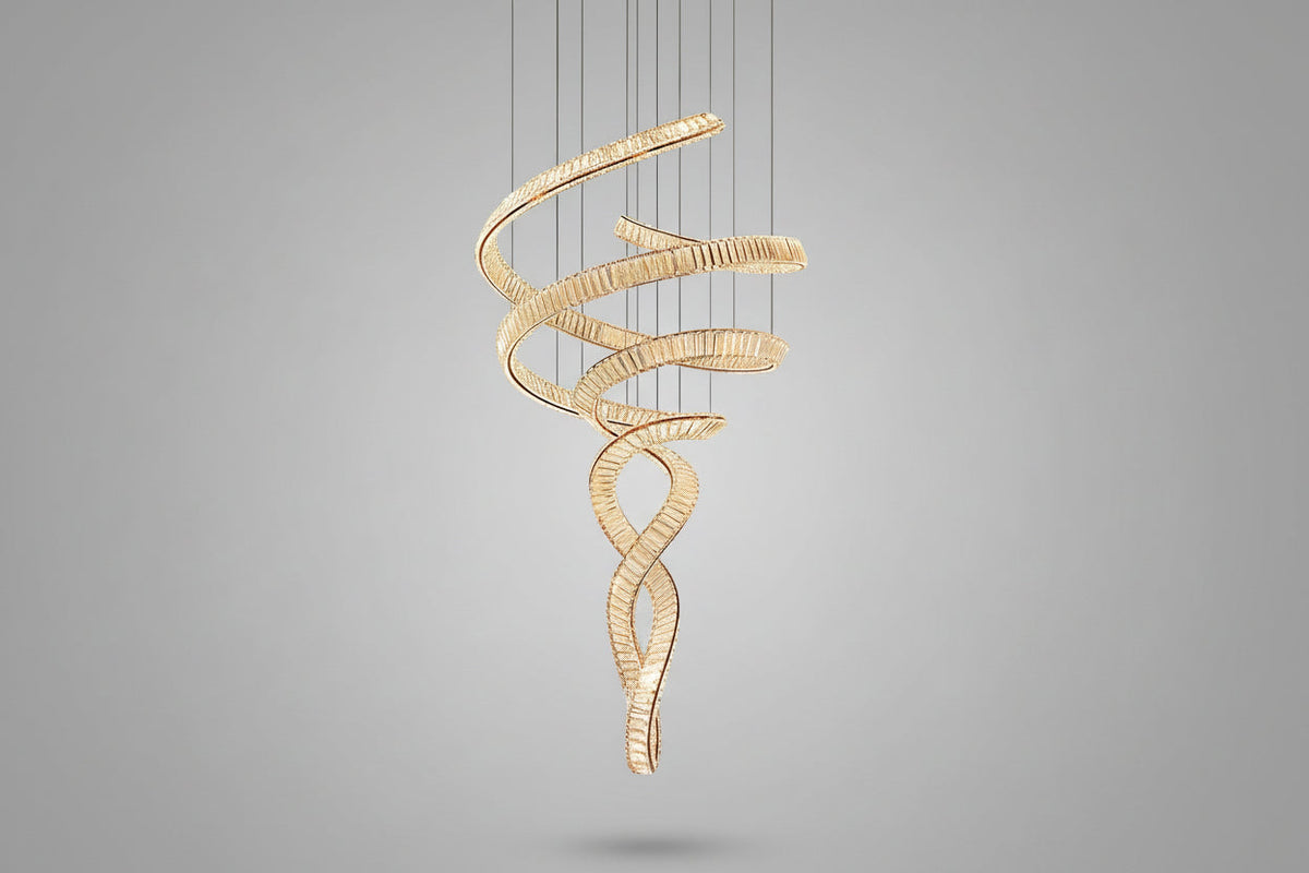 Tall Twisting Glass Staircase Chandelier-Chandelier-Jecanoli