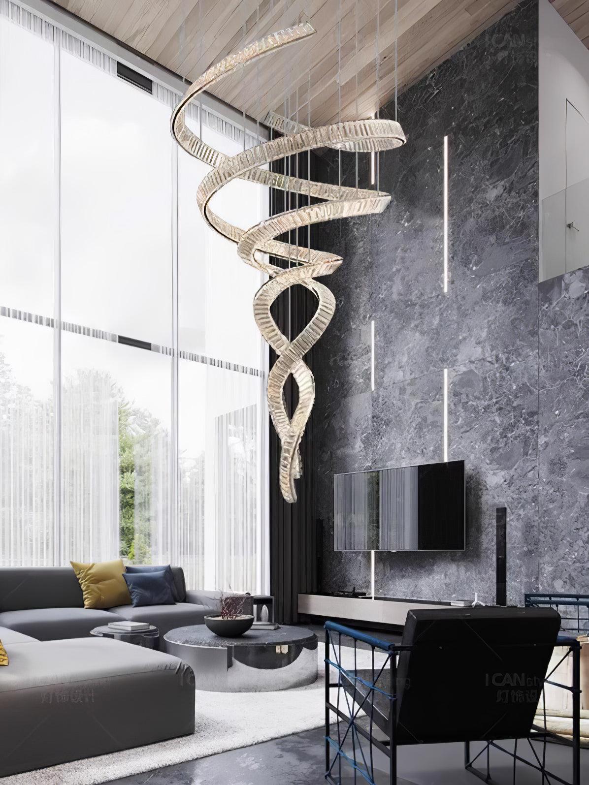 Tall Twisting Glass Staircase Chandelier-Chandelier-Jecanoli