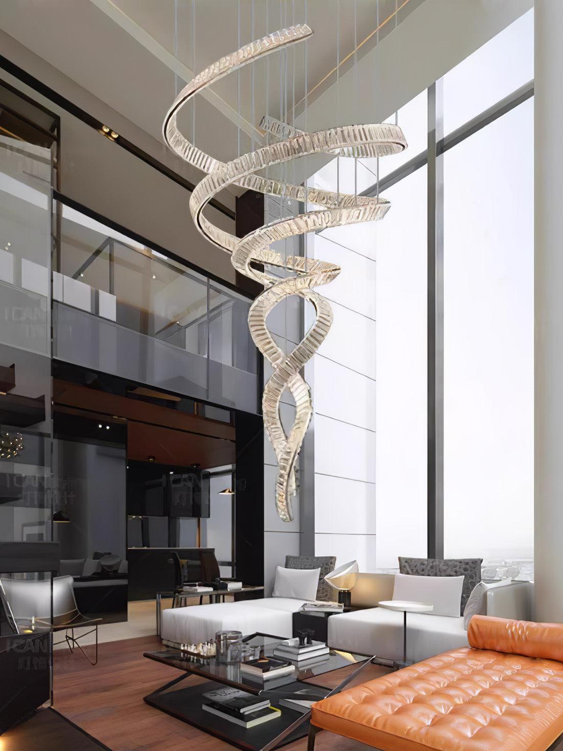 Tall Twisting Glass Staircase Chandelier-Chandelier-Jecanoli