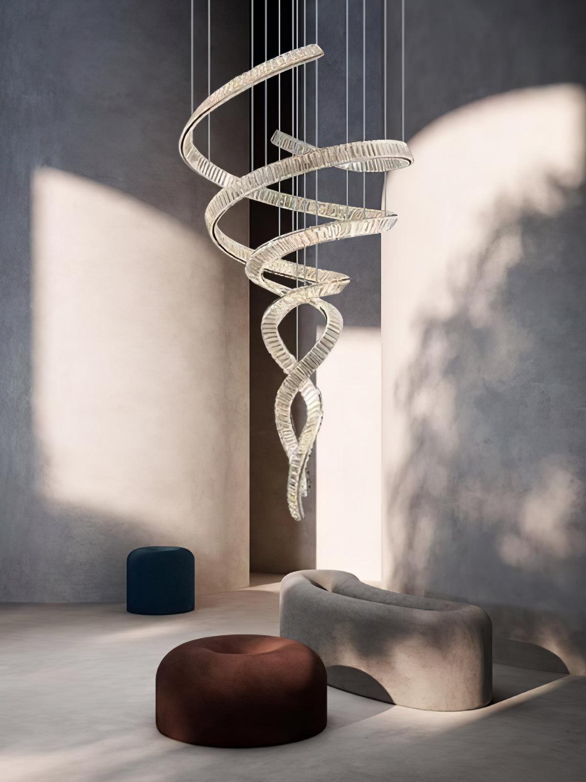 Tall Twisting Glass Staircase Chandelier-Chandelier-Jecanoli