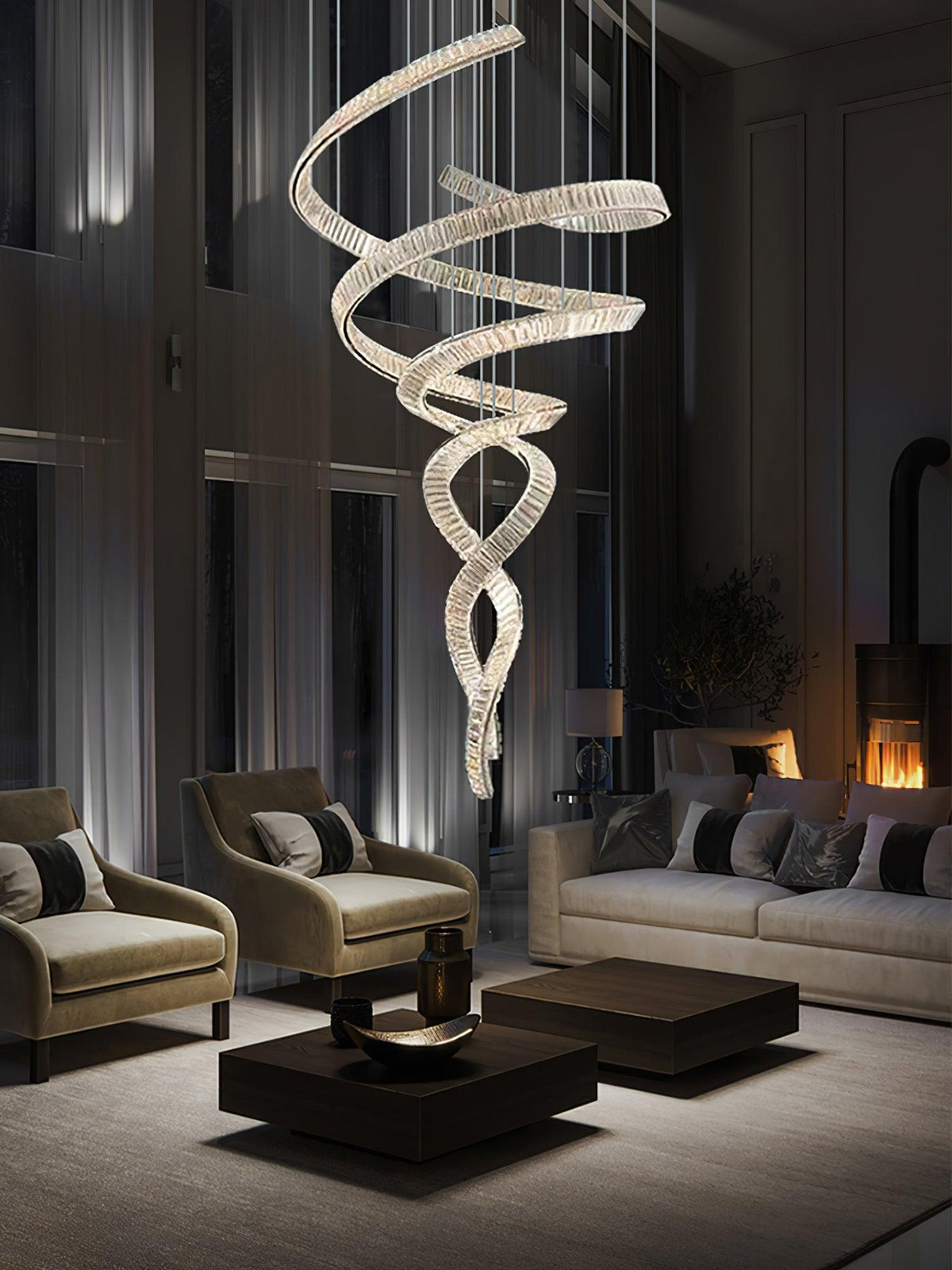 Tall Twisting Glass Staircase Chandelier-Chandelier-Jecanoli