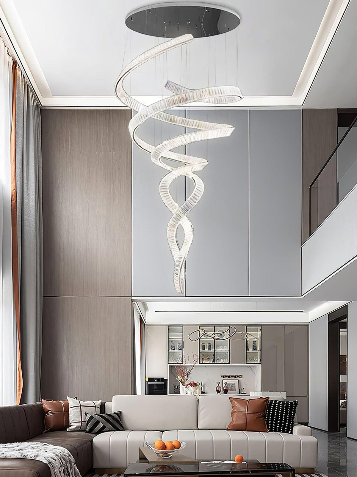 Tall Twisting Glass Staircase Chandelier-Chandelier-Jecanoli