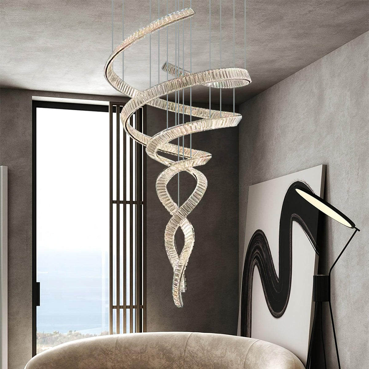 Tall Twisting Glass Staircase Chandelier-Chandelier-Jecanoli