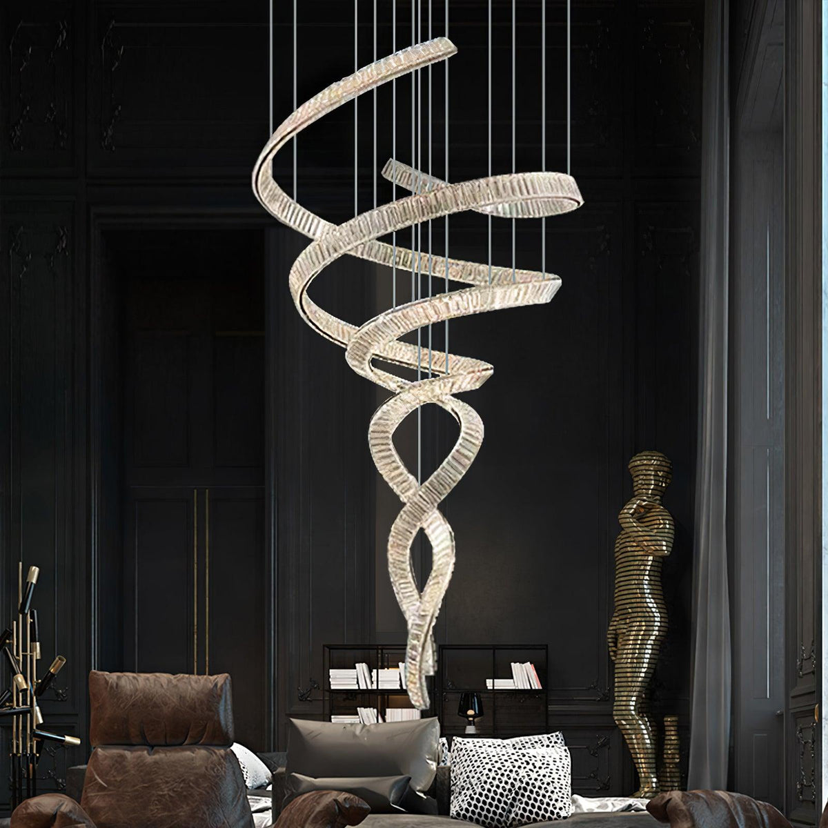 Tall Twisting Glass Staircase Chandelier-Chandelier-Jecanoli