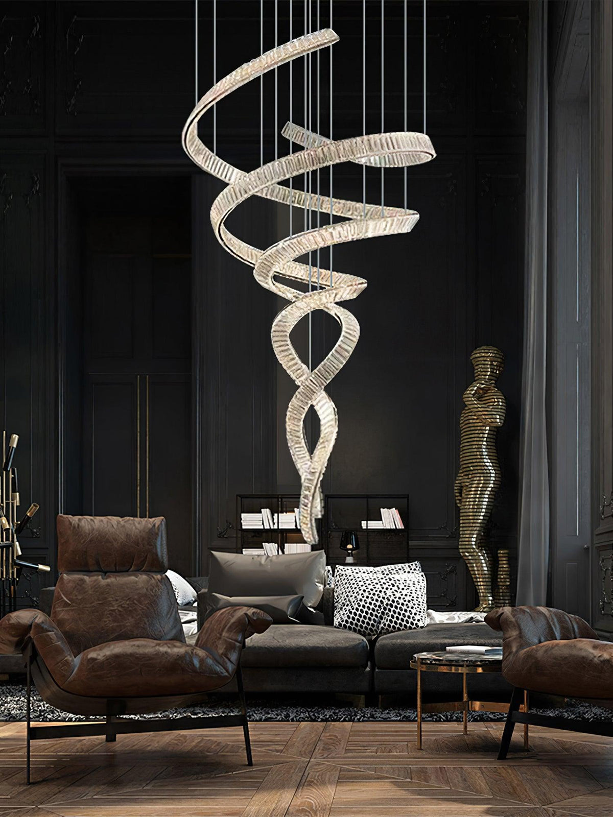 Tall Twisting Glass Staircase Chandelier-Chandelier-Jecanoli