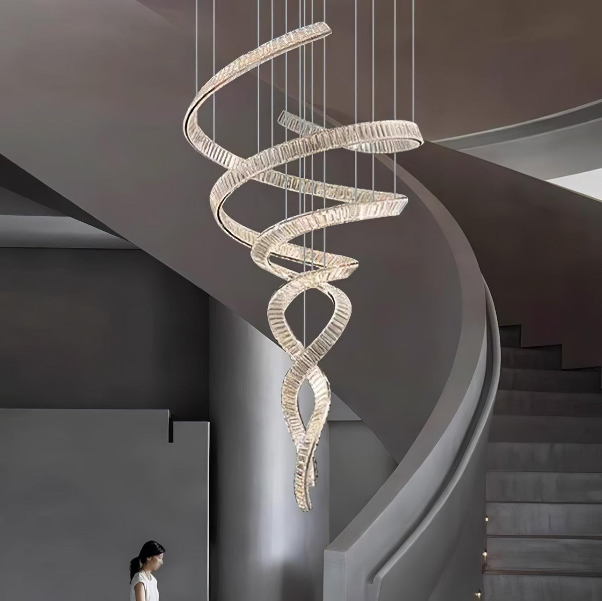 Tall Twisting Glass Staircase Chandelier-Chandelier-Jecanoli