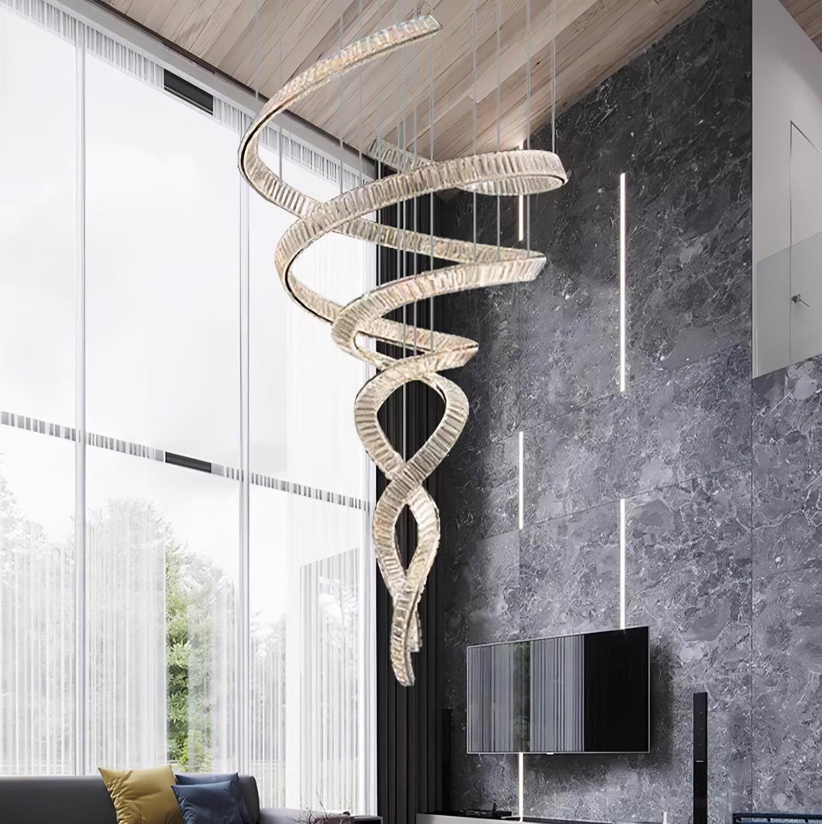 Tall Twisting Glass Staircase Chandelier-Chandelier-Jecanoli