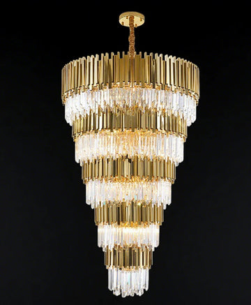 Light Luxury Post-modern Gold Crystal Large Chandelier for Villa Duplex Apartment Staircase Void Hotel Lobby Project LightMJ-6002-200H 53"W 79"H-大吊灯-Jecanoli