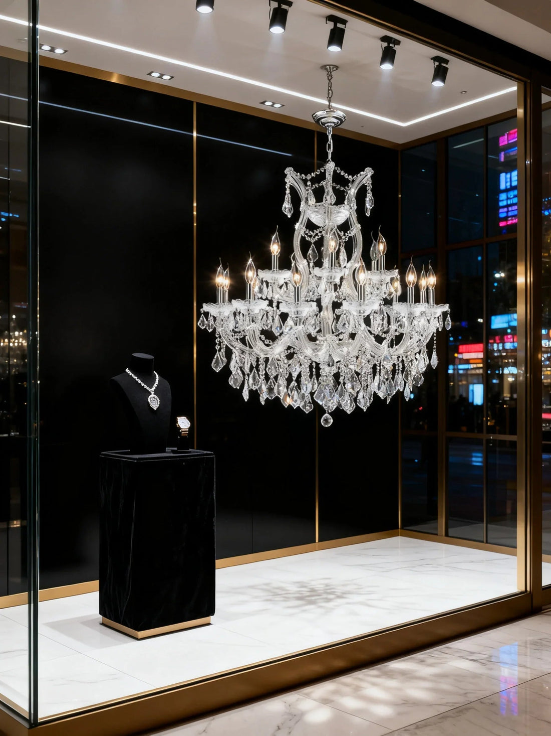 33'' Wide Chrome Chandelier 19 Lights Maria Theresa Crystal Chandelier for Dining Room MT01L19C-吊灯-Jecanoli