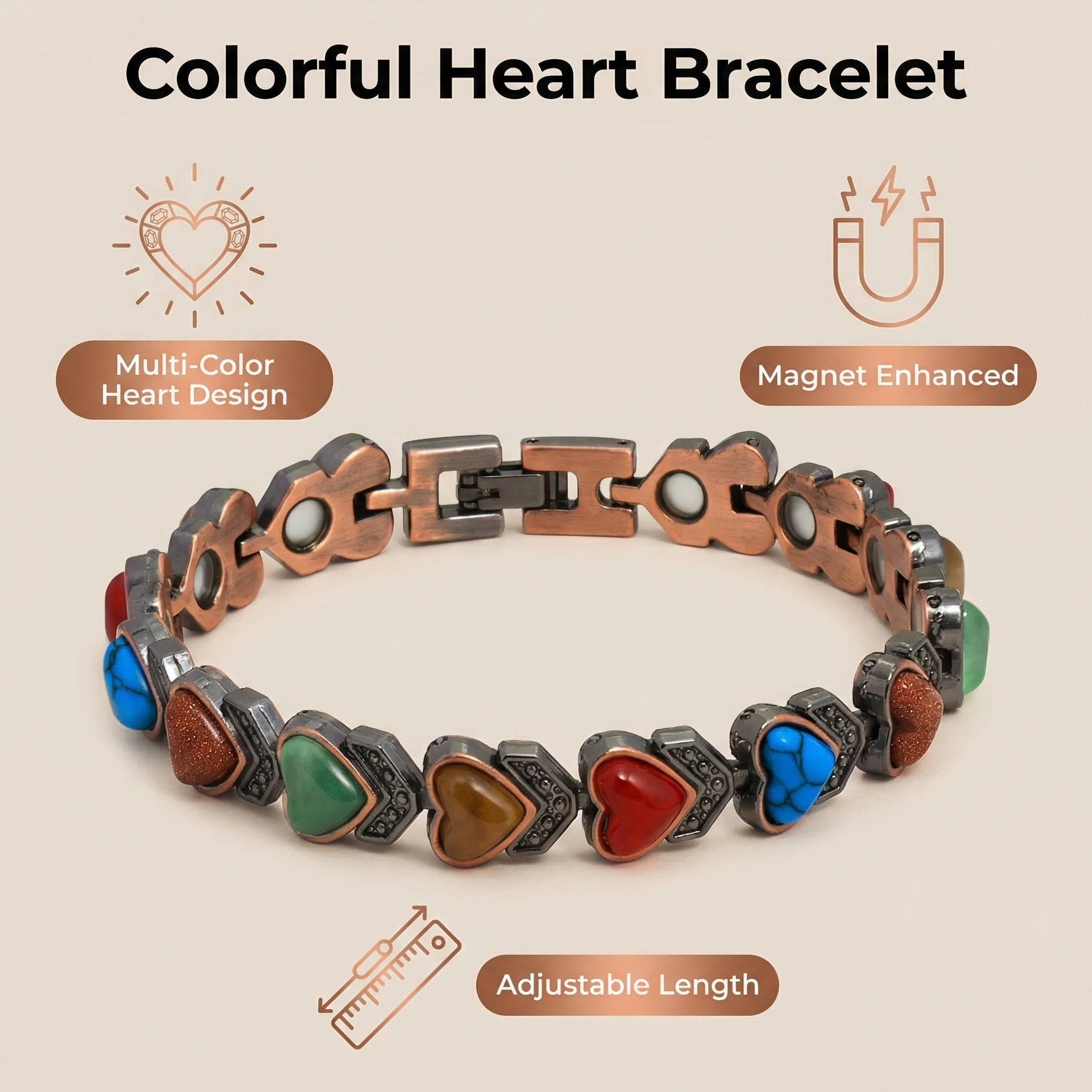 Magnetic Heart Gemstone Therapy Bracelet
