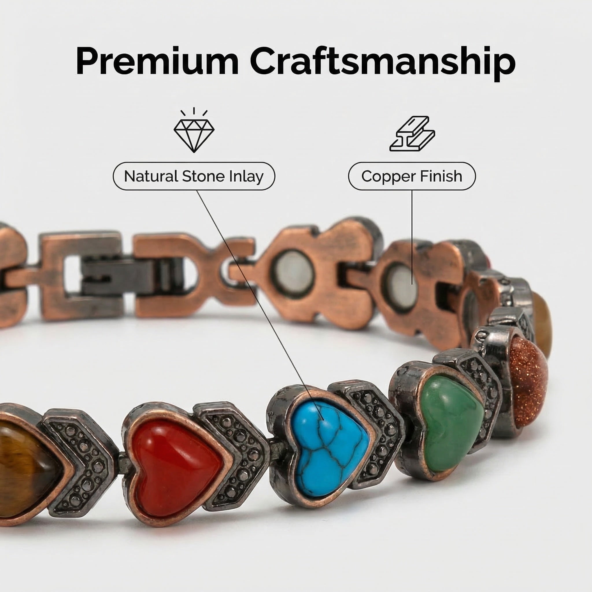 Magnetic Heart Gemstone Therapy Bracelet