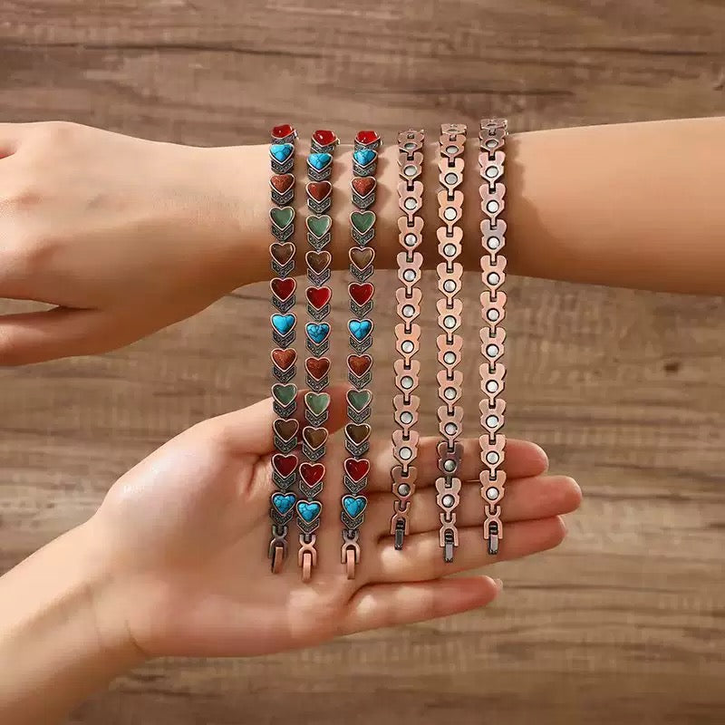 Magnetic Heart Gemstone Therapy Bracelet