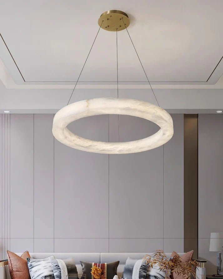 Modern Luxury Alabaster Ring Chandelier, Modern Circular Chandelier
