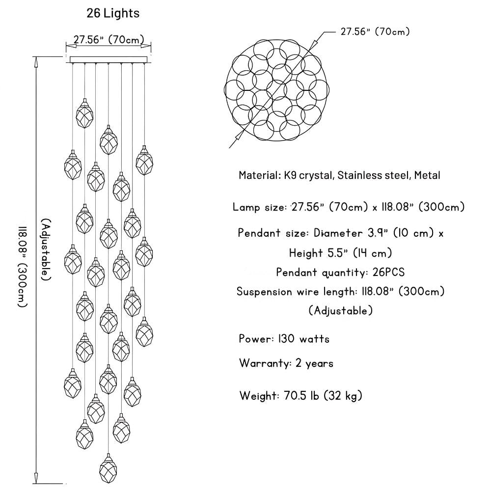 Eve Modern Crystal Chandelier for Staircase-Jecanoli