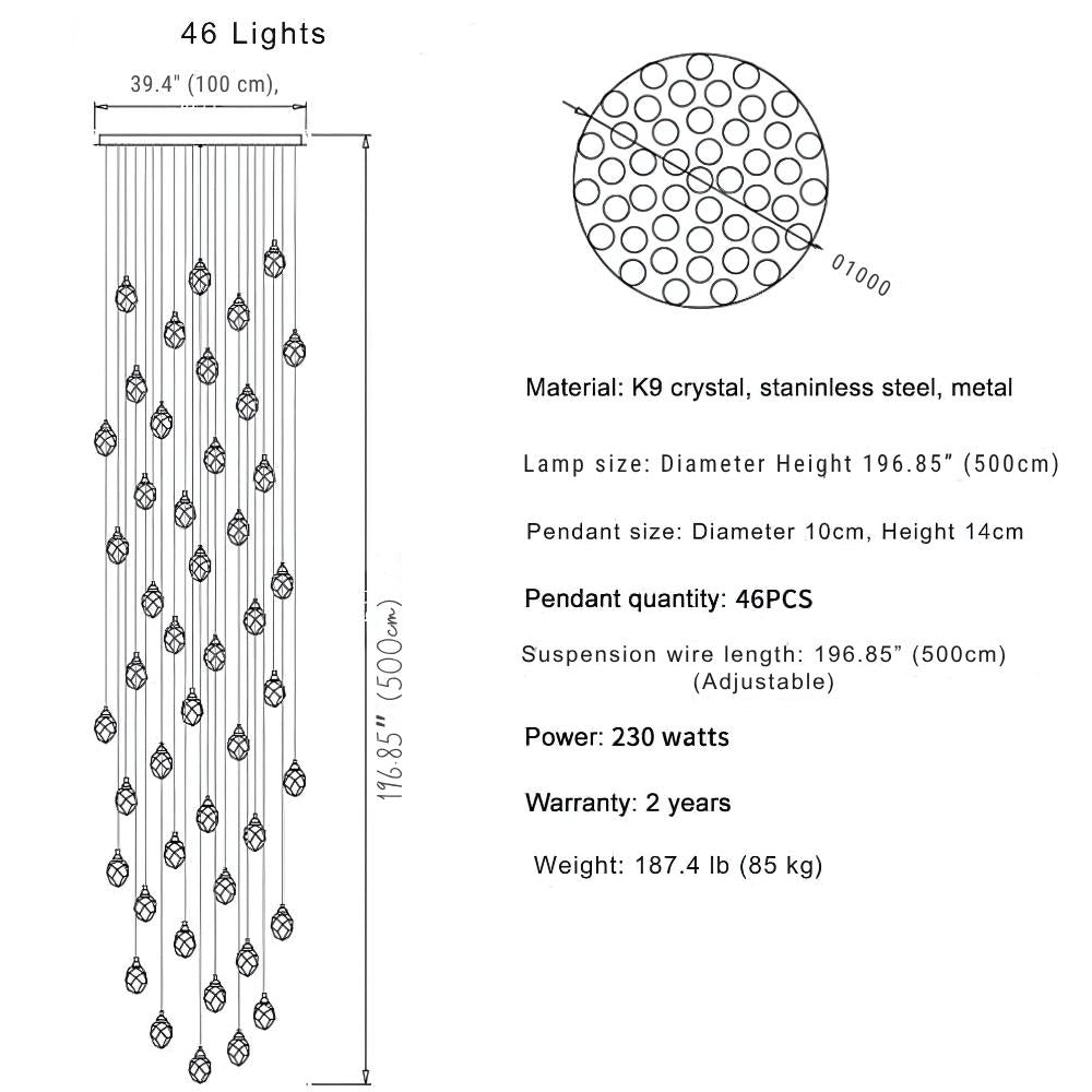 Eve Modern Crystal Chandelier for Staircase-Jecanoli