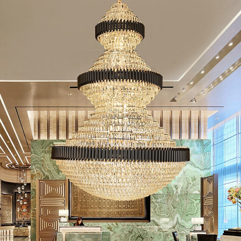 JE free shipping worldwide new trendy and good quality lightings customization D 70.9'' * H 102.4'' large beautiful magnificient black and golden crystal chandelier luxurious design resturant cafe luxury hotel