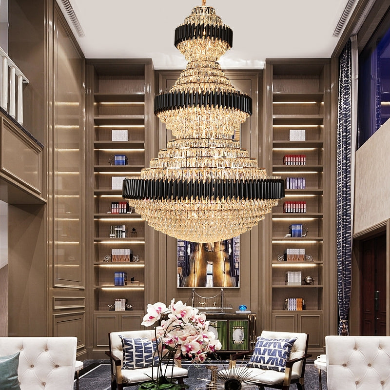 JE free shipping worldwide new trendy and good quality lightings customization D 70.9'' * H 102.4'' very big and beautiful magnificient black iron crystal chandelier luxurious design high ceiling living room