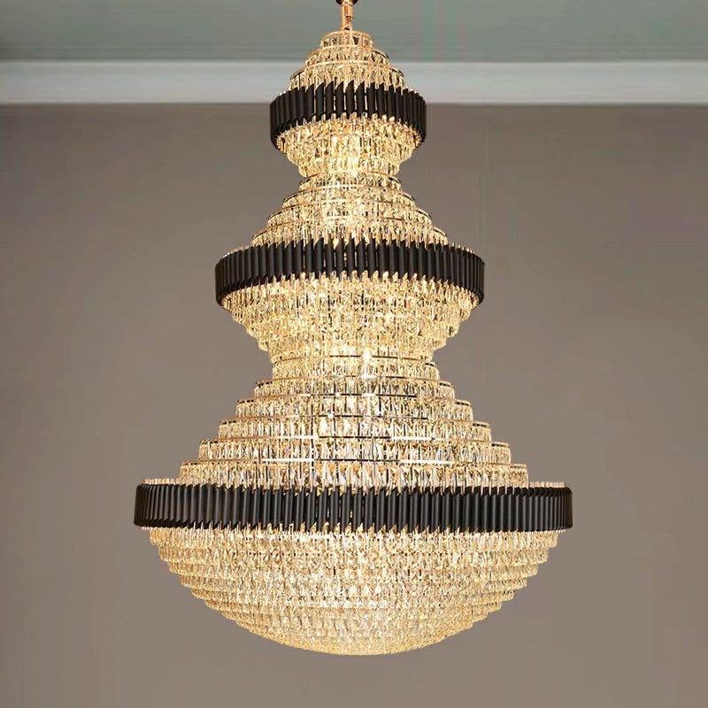 JE free shipping worldwide 2022 newest and high quality light fixture customization D 70.9'' * H 102.4'' extra length cool magnificient black and golden iron crystal chandelier luxurious design foyer staircase high ceiling living room