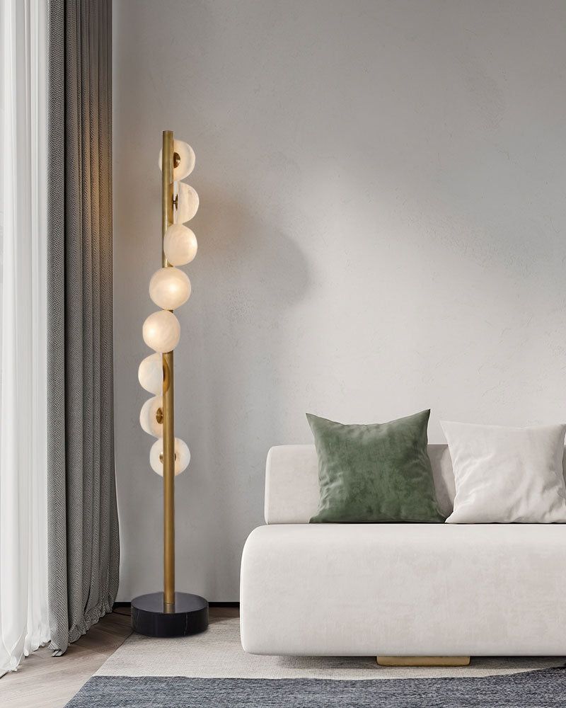 Vertical Antique Alabaster Globes in semi-flush fixtures Standing Marble Floor lamp