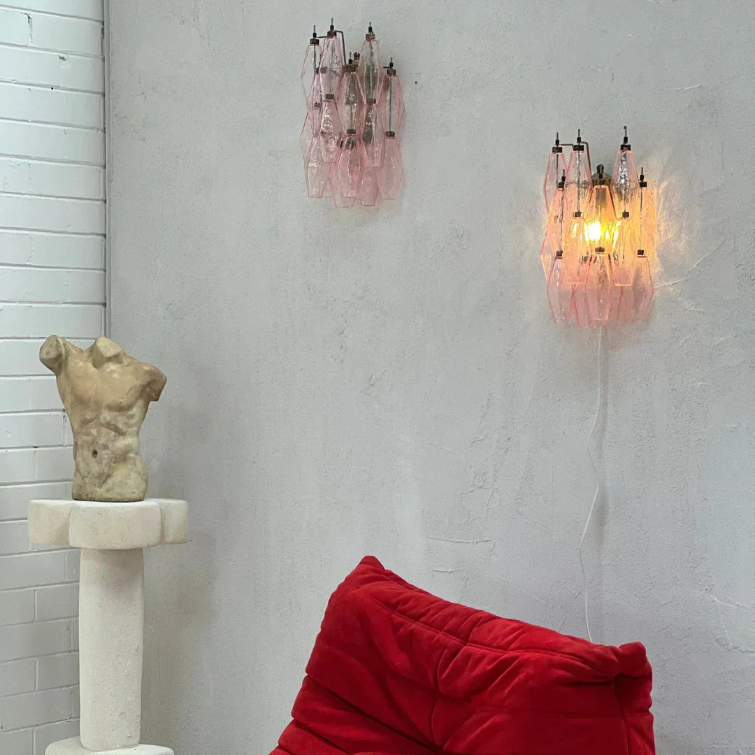Murano Poliedri Pink Glass Wall Sconces-Wall Lamp-Jecanoli