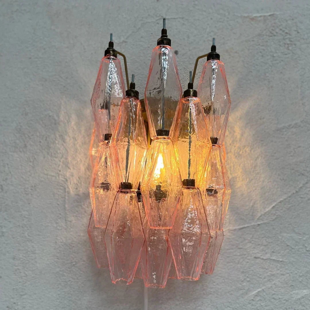 Murano Poliedri Pink Glass Wall Sconces-Wall Lamp-Jecanoli