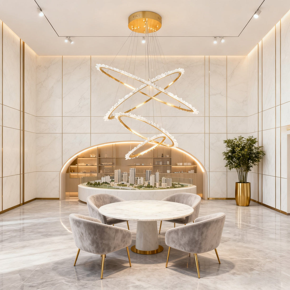 (16+24+31.5+40) Inch 4 Rings Quartz Crystal Chandelier Modern Suspended Hanging Light-现代灯-Jecanoli