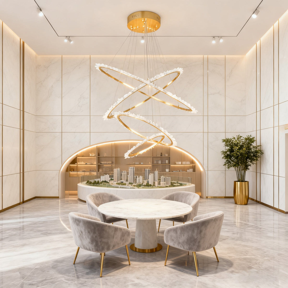 (16+24+31.5+40) Inch 4 Rings Quartz Crystal Chandelier Modern Suspended Hanging Light-现代灯-Jecanoli