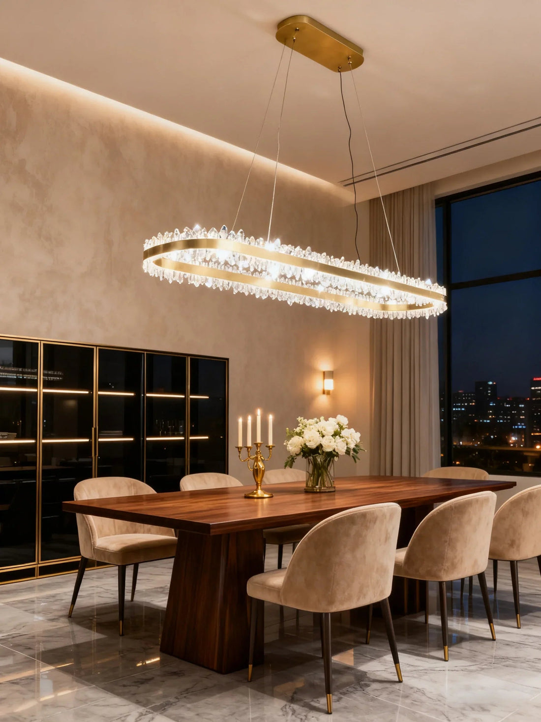 47 Inch Linear Chandelier Modern Quartz Crystal Chandelier for Dining Room-现代灯-Jecanoli