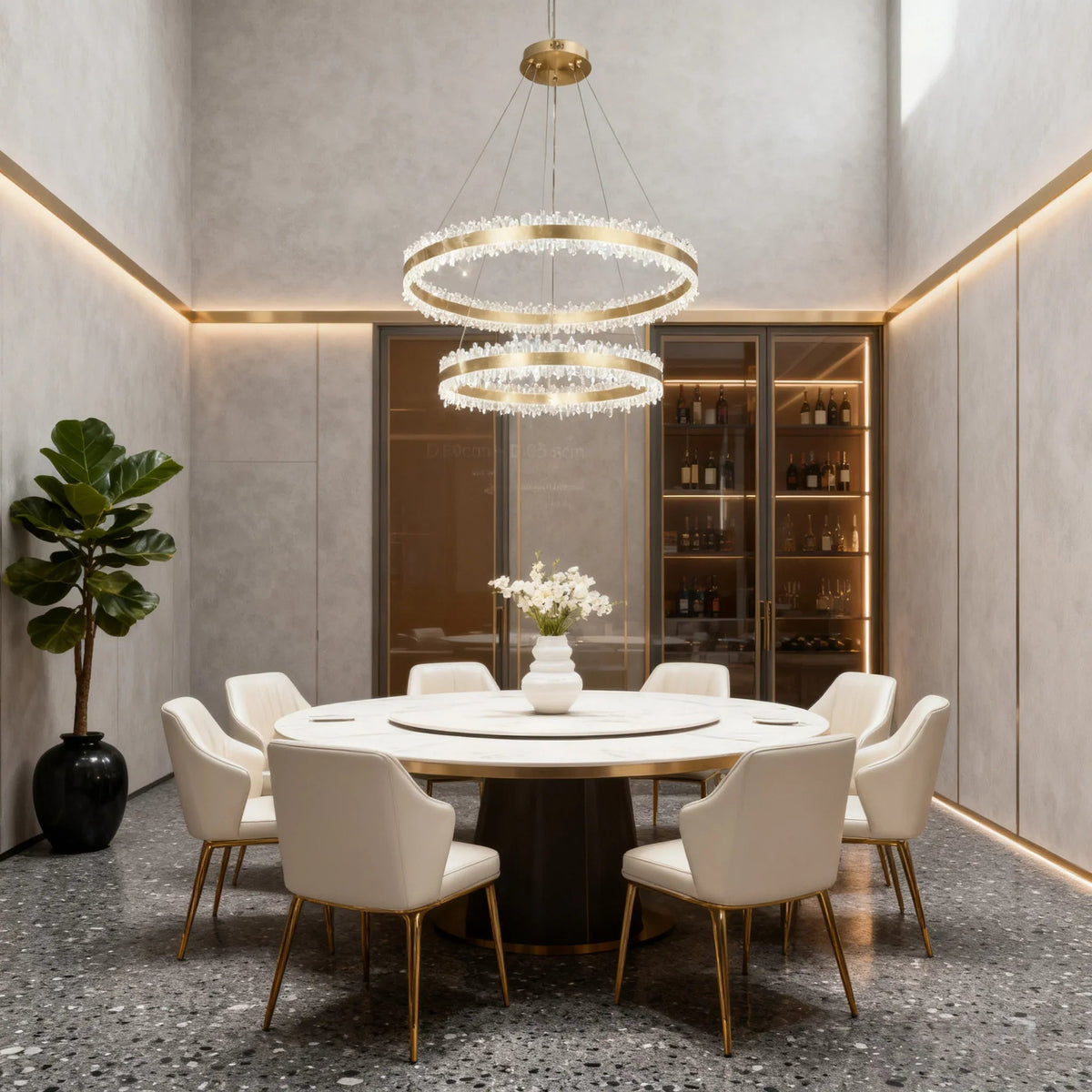 Double Round Rings Quartz Crystal Chandelier Hanging Modern Chandelier for Living Room-现代灯-Jecanoli