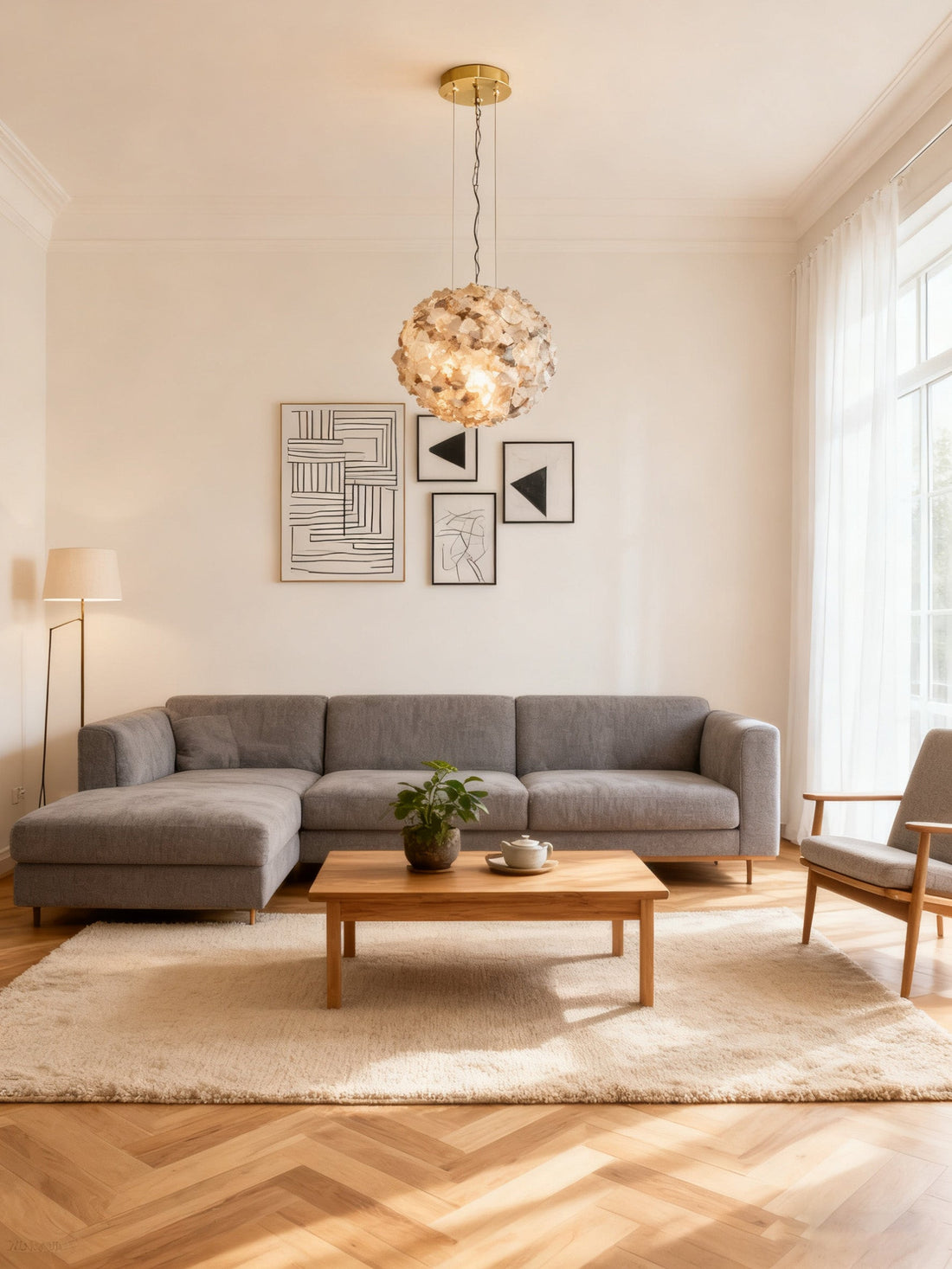 Modern Clear & Smoky Rock Crystal Ball Pendant Light-现代灯-Jecanoli