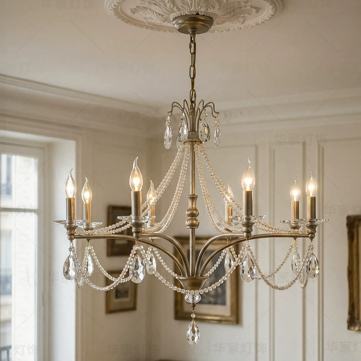 French Vintage Pearl Crystal Chandelier-Jecanoli