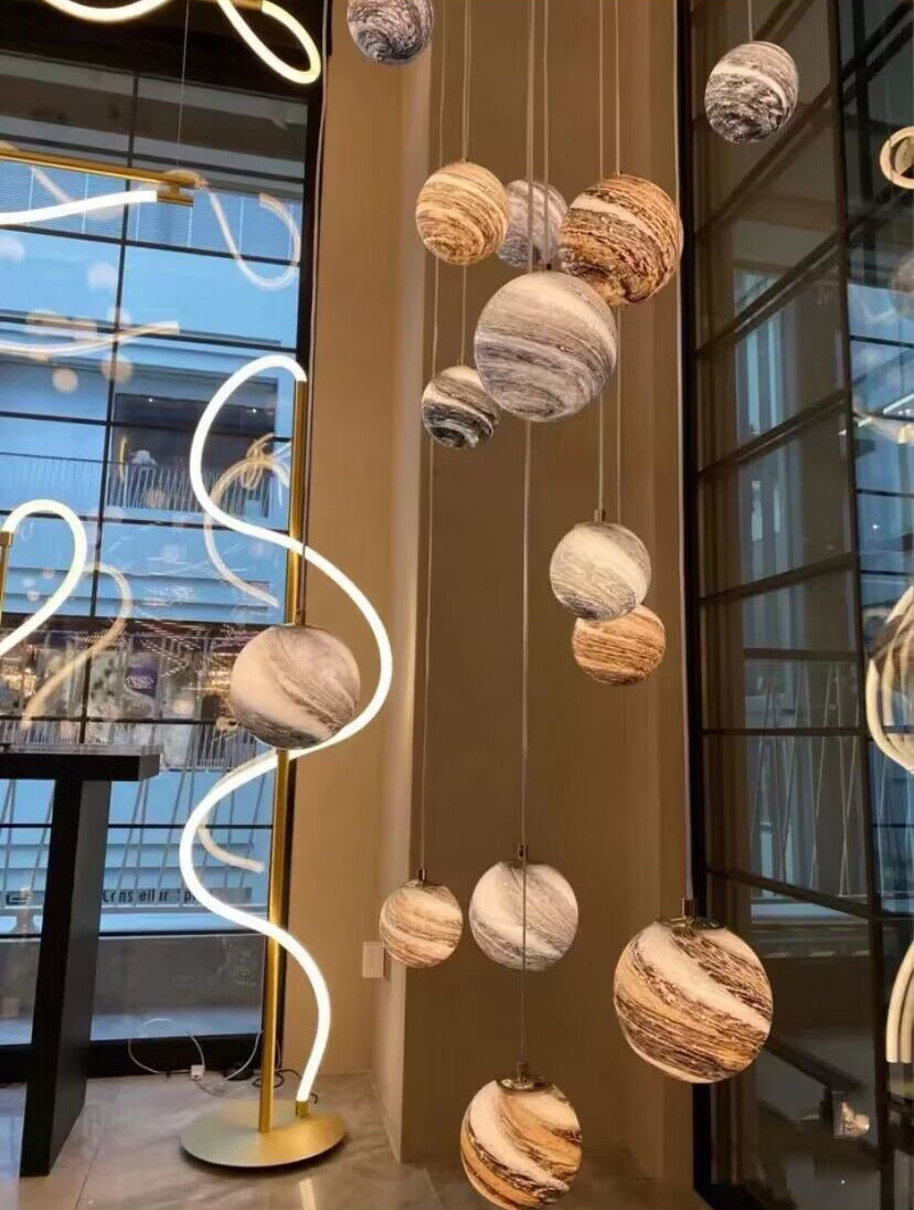 2023 New Nordic Planet Creative Long Pendant Chandelier For Staircase/Foyer/High-ceiling Hallway