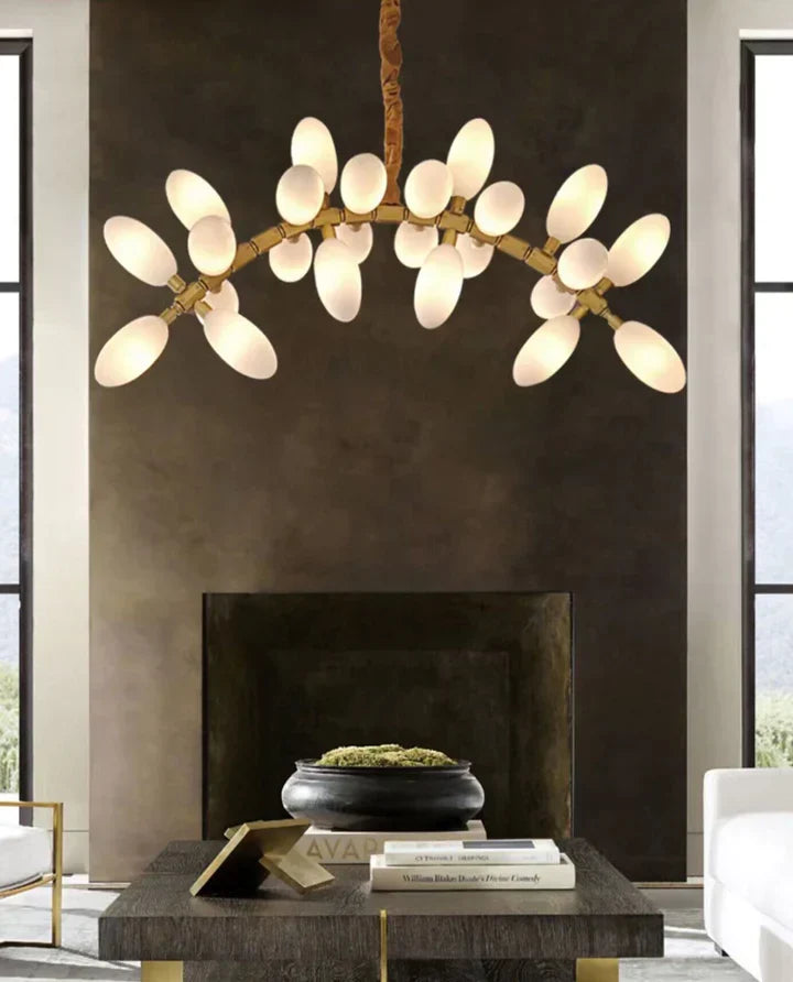 Nordic Art Long Magnolia alba Glass Ceiling Chandelier for Staircase/Hallway/Entryway Light Fixture