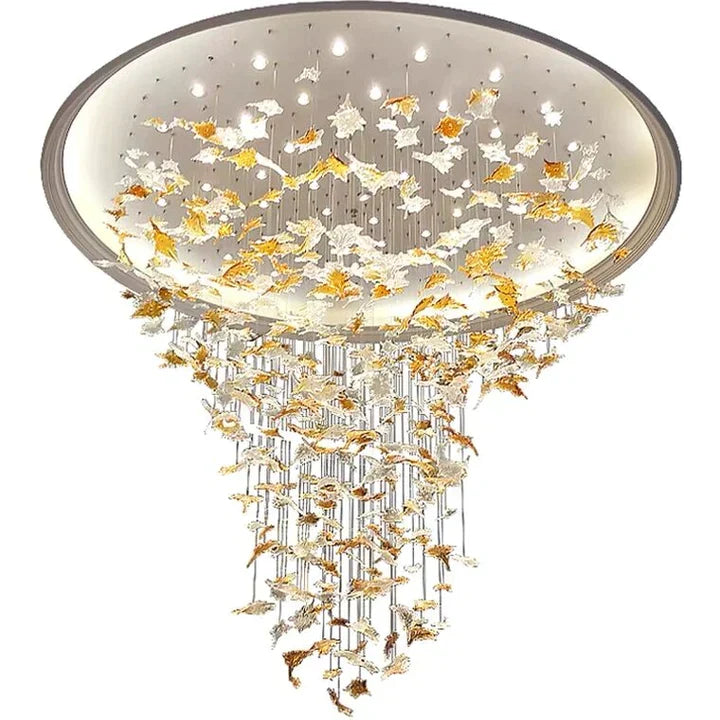Oversized Art Design Autumn Maple Leaf Glass Chandelier for Dining Table/Hallway/Entryway Light Fixture