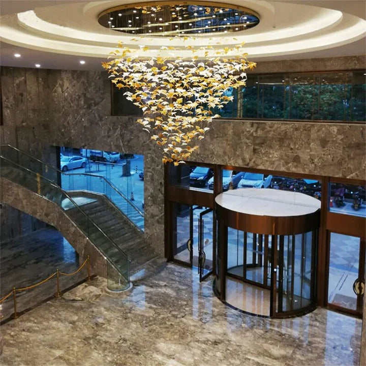 Oversized Art Design Autumn Maple Leaf Glass Chandelier for Dining Table/Hallway/Entryway Light Fixture