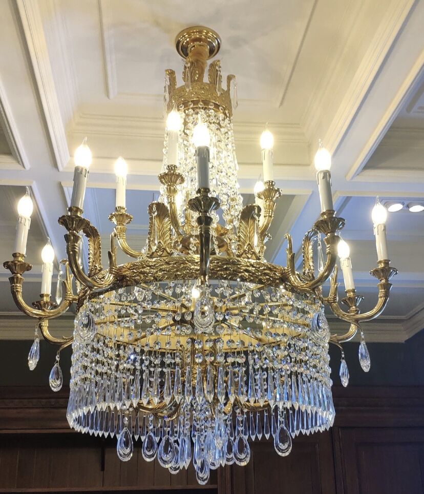 Large Oversized Luxury Golden Metal Brass Candle Crystal Tassel Chandelier For High-ceiling Staircase/Entryway/Hallway/Living/Meeting Room