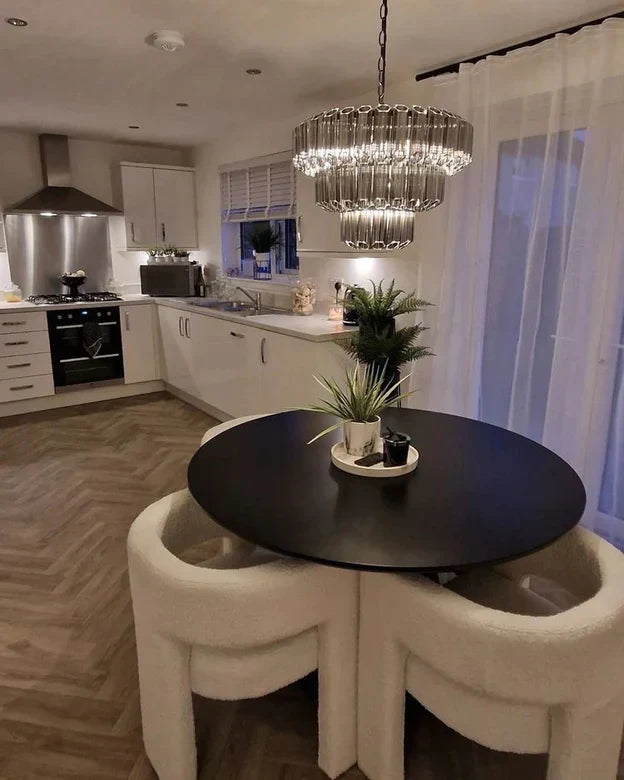 Modern Art Design 4/7-Light Smoky Gray/Clear Layered Glass Chandelier