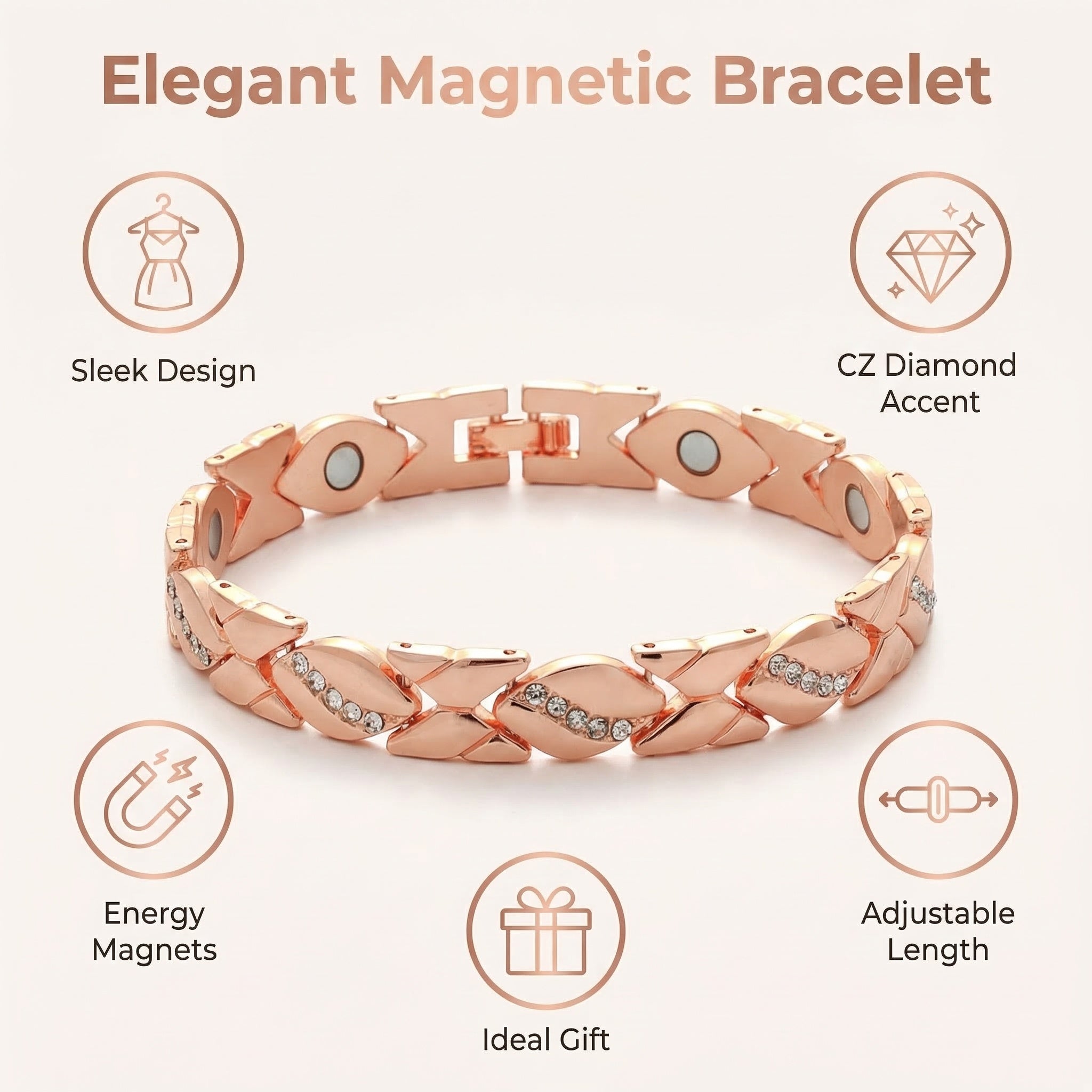 Rose Gold Magnetic Crystal Bracelet for Women