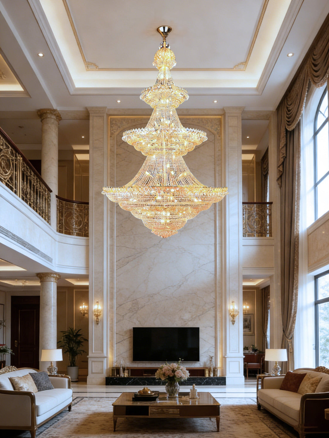 Big Crystal Lighting Foyer Chandelier 71"W 110"H-大吊灯-Jecanoli