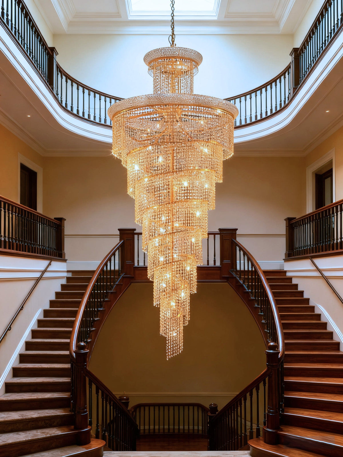 Chrome Color Tall Spiral Crystal Chandelier for Stairwell 36'' W 86'' H-大吊灯-Jecanoli