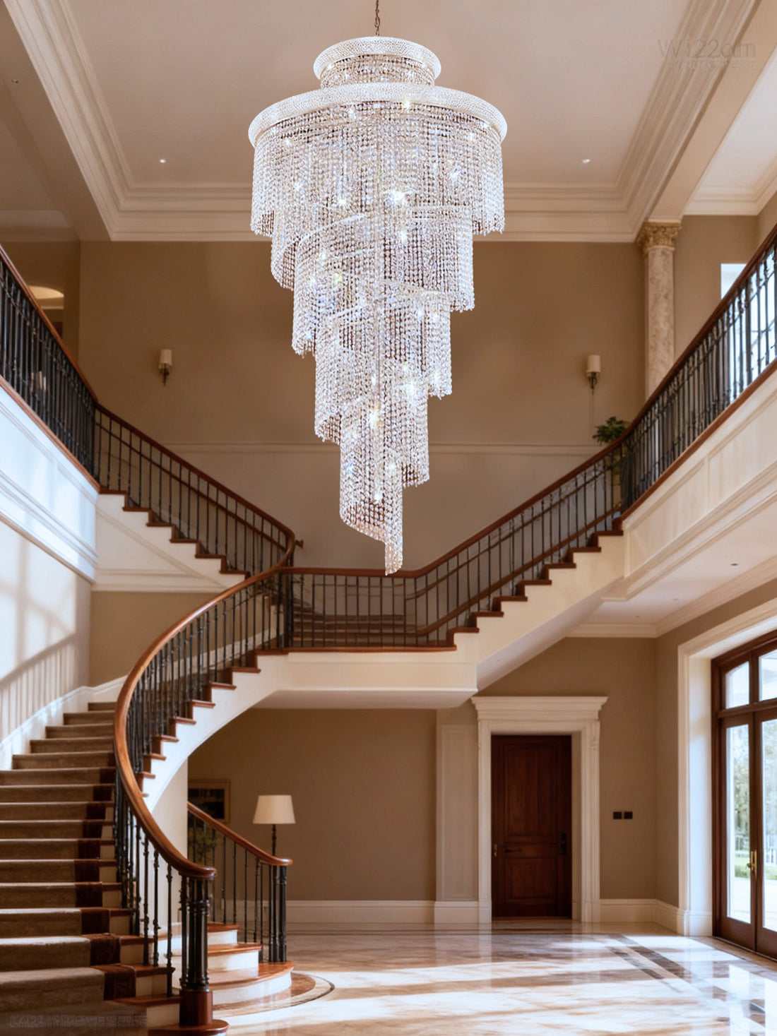 Chrome Color Big Spiral Chandelier for Staircase 48'' W 96'' H-大吊灯-Jecanoli