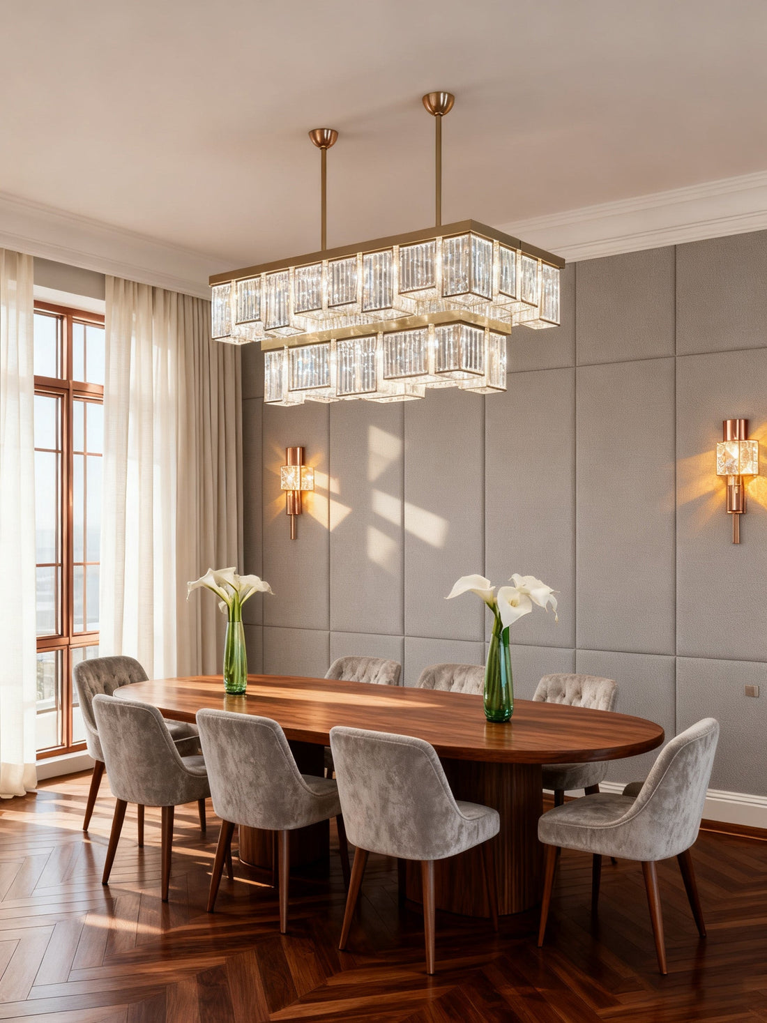 2-Layer Rectangle Semi Flush Mounted Chandelier 25"W 20"H-大吊灯-Jecanoli